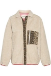 SANDY LIANG Checkers leopard-print canvas-trimmed faux shearling jacket