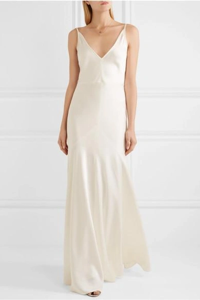 Shop Gabriela Hearst Louise Herringbone Silk-jacquard Gown In Ivory