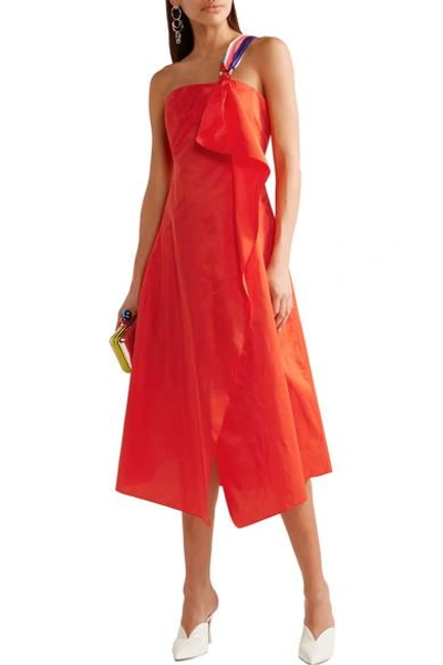 Shop Peter Pilotto One-shoulder Wrap-effect Draped Taffeta Midi Dress