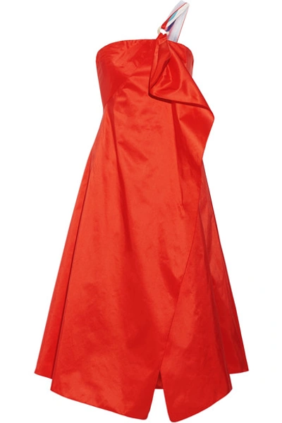 Shop Peter Pilotto One-shoulder Wrap-effect Draped Taffeta Midi Dress