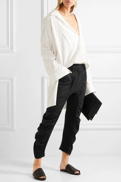 Shop Stella Mccartney Jersey-paneled Gathered Wool-twill Tapered Pants