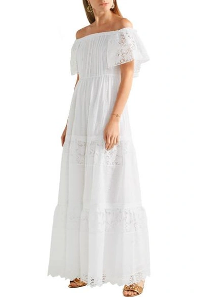 Shop Valentino Off-the-shoulder Broderie Anglaise Cotton-blend Maxi Dress