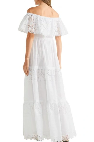 Shop Valentino Off-the-shoulder Broderie Anglaise Cotton-blend Maxi Dress