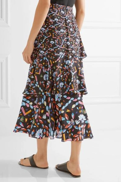 Shop Peter Pilotto Tiered Printed Silk Midi Skirt