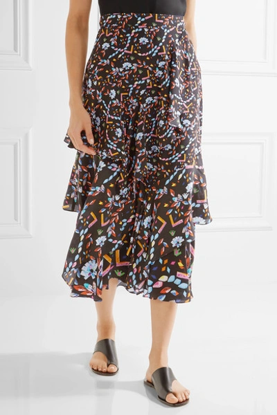 Shop Peter Pilotto Tiered Printed Silk Midi Skirt