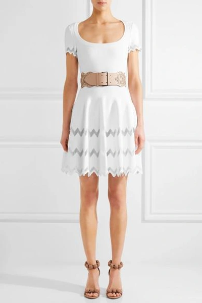 Shop Alaïa Laser-cut Knitted Mini Dress