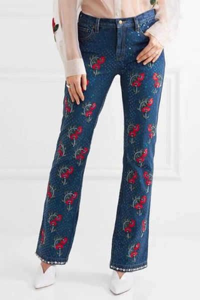Shop Ashish Voyage Embellished Embroidered Mid-rise Straight-leg Jeans