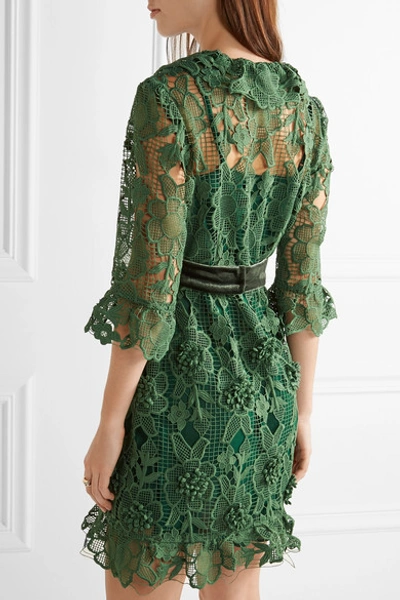 Shop Anna Sui Camilla Velvet-trimmed Crocheted Lace Mini Dress
