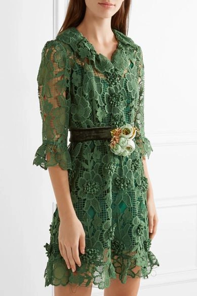 Shop Anna Sui Camilla Velvet-trimmed Crocheted Lace Mini Dress