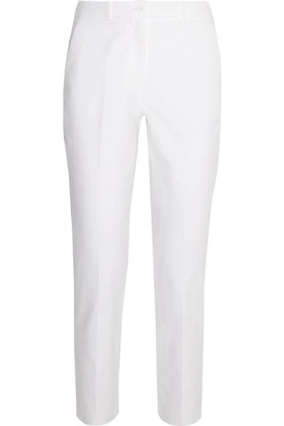 Shop Michael Kors Samantha Stretch-cotton Slim-leg Pants In White