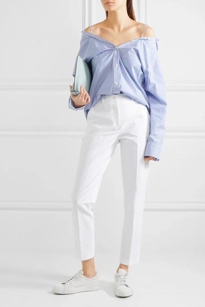 Shop Michael Kors Samantha Stretch-cotton Slim-leg Pants In White