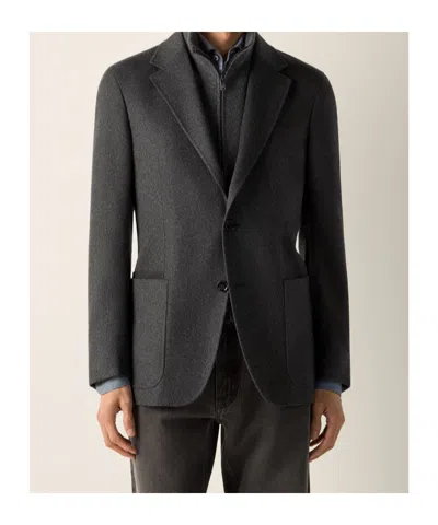 Zegna Dark Grey Solid Blazer In Gray