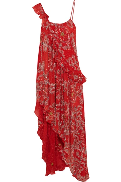 Ashish Asymmetric Embellished Silk-georgette Dress
