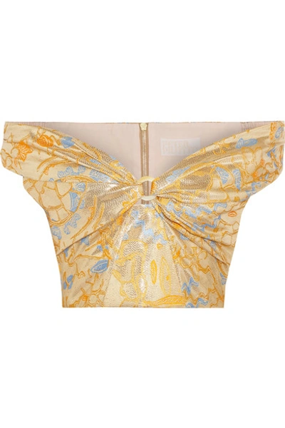 Peter Pilotto Off-the-shoulder Cropped Metallic Jacquard Top In Gold