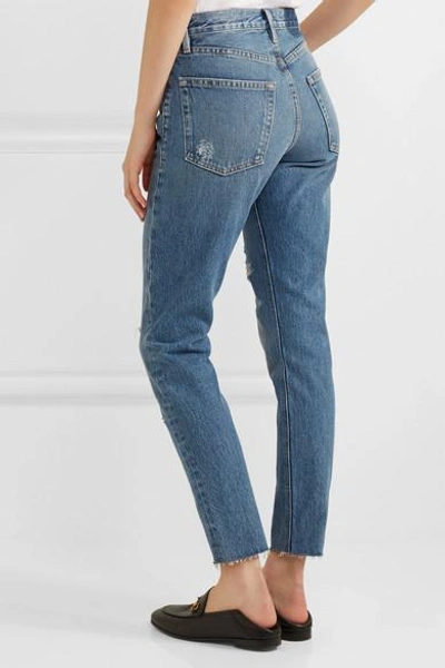 Shop Frame Rigid Re-release Le Original Skinny Distressed High-rise Jeans In Mid Denim