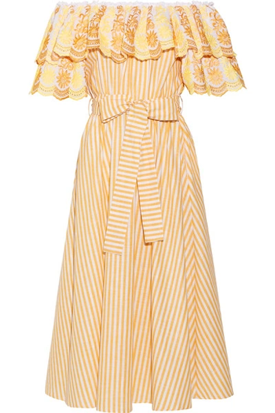 Shop Gül Hürgel Off-the-shoulder Ruffled Cotton And Linen-blend Dress