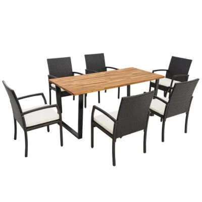 Costway 7 Pieces Patio Rattan Dining Set With Umbrella Hole-l-shaped ...