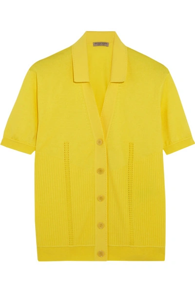 Bottega Veneta Pointelle-knit Ribbed Cotton-blend Top In Yellow