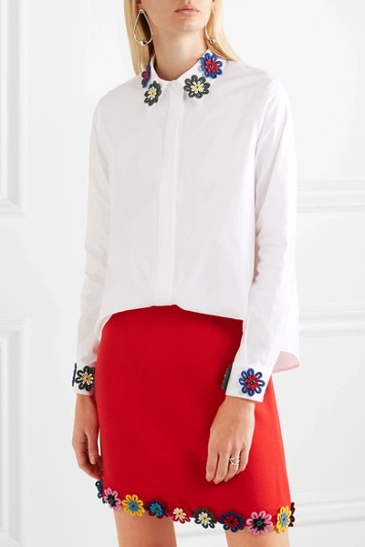 Shop Mary Katrantzou Shane Floral-appliquéd Cotton-blend Shirt