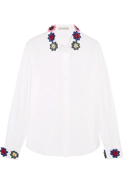 Shop Mary Katrantzou Shane Floral-appliquéd Cotton-blend Shirt