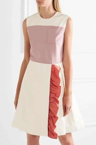 Shop Prada Color-block Ruffled Silk-faille Mini Dress In Ivory