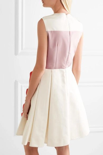 Shop Prada Color-block Ruffled Silk-faille Mini Dress In Ivory