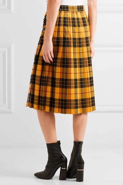 Shop Gucci Appliquéd Plaid Wool Midi Skirt
