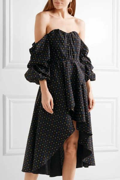 Shop Caroline Constas Jia-jia Off-the-shoulder Wrap-effect Swiss-dot Cotton Mini Dress