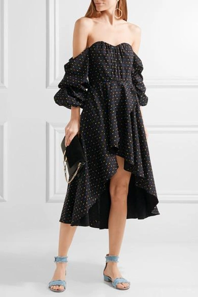Shop Caroline Constas Jia-jia Off-the-shoulder Wrap-effect Swiss-dot Cotton Mini Dress