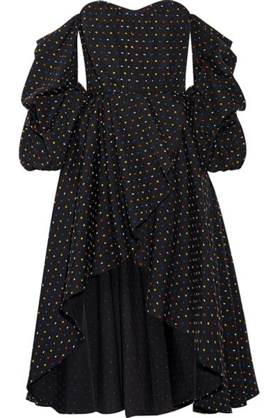 Caroline Constas Woman Jia-jia Off-the-shoulder Wrap-effect Swiss-dot Cotton Mini Dress Black