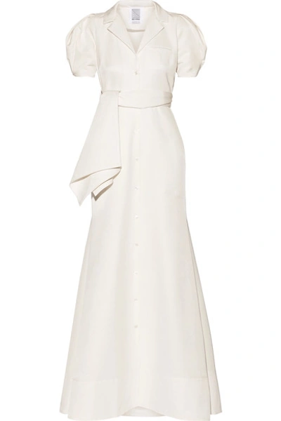 Rosie Assoulin Belted Cotton-blend Faille Gown In Ivory