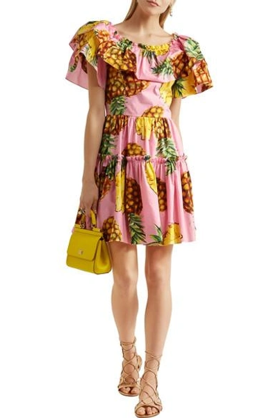 Shop Dolce & Gabbana Ruffled Printed Cotton-poplin Mini Dress