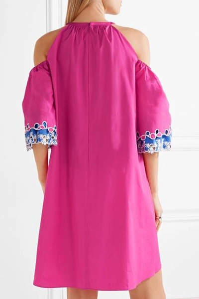 Shop Peter Pilotto Off-the-shoulder Embroidered Cotton-poplin Mini Dress