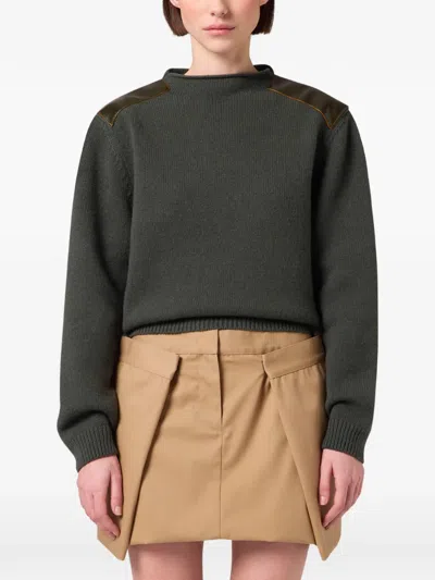 Msgm Leather-patch Sweater In Gray