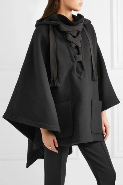 Shop Chloé Iconic Hooded Wool-blend Cape In Black