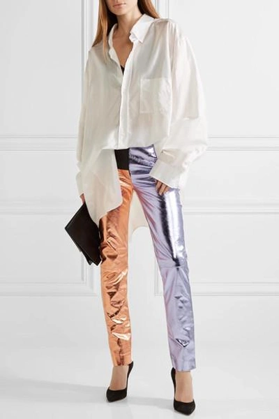 Shop Haider Ackermann Paneled Metallic And Matte-leather Skinny Pants