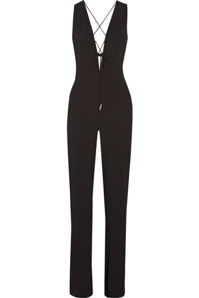 Cushnie Et Ochs Claudia Lace-up Crinkled Stretch-crepe Jumpsuit In Black