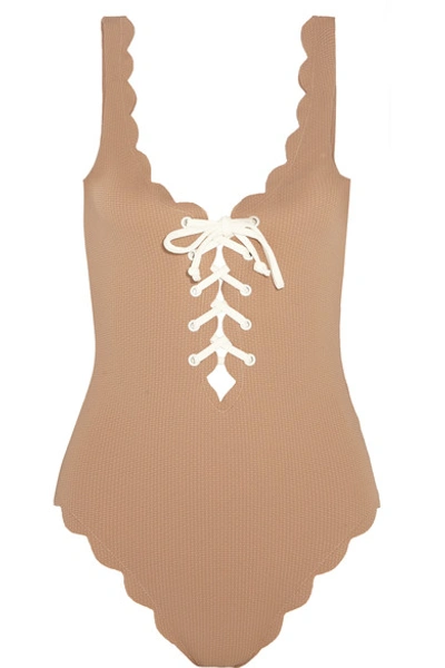 Shop Marysia Palm Springs Lace-up Scalloped Swimsuit