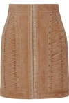 BALMAIN Lace-up suede mini skirt