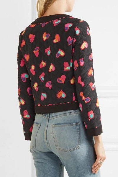 Shop Boutique Moschino Quilted Printed Silk Crepe De Chine Bomber Jacket