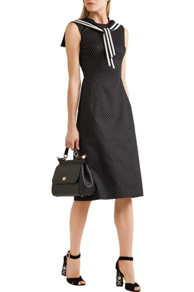 Shop Dolce & Gabbana Crystal-embellished Polka-dot Cotton-blend Twill Dress