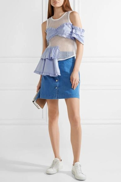 Shop Sandy Liang Cromwell Ruffled Poplin-paneled Open-knit Cotton Top