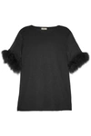 CLU Faux fur and silk organza-trimmed cotton and modal-blend top