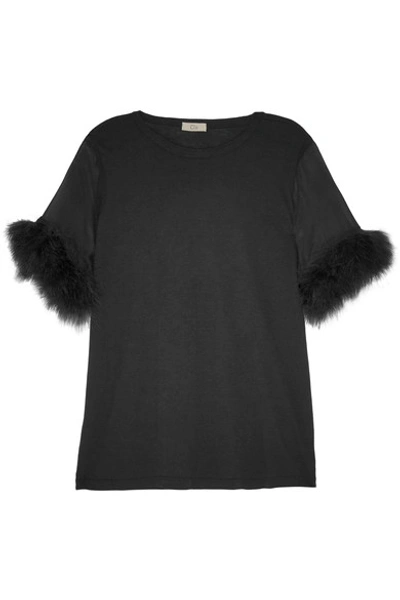 Clu Faux Fur And Silk Organza-trimmed Cotton And Modal-blend Top