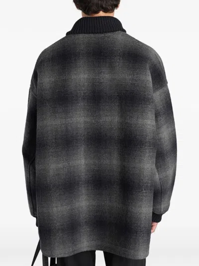 And Wander Check-pattern Button-up Coat In Gray