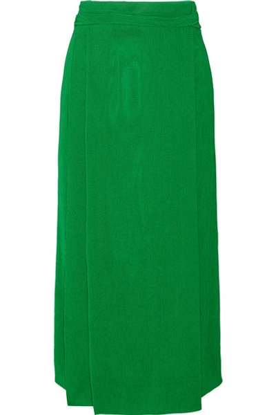 Protagonist Woman Plissé-crepe Wrap-effect Midi Skirt Bright Green