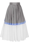 VIKA GAZINSKAYA Pleated color-block cotton-poplin midi skirt