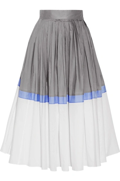 Vika Gazinskaya Woman Pleated Color-block Cotton-poplin Midi Skirt Light Gray