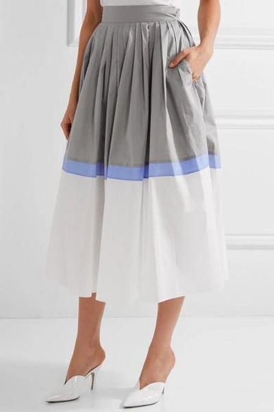 Shop Vika Gazinskaya Pleated Color-block Cotton-poplin Midi Skirt