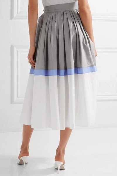 Shop Vika Gazinskaya Pleated Color-block Cotton-poplin Midi Skirt